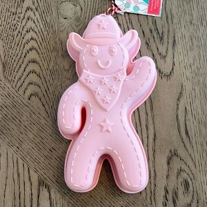 Christmas Gingerbread Man Cowboy Silicone Cake Mold Pink Large Holiday Western